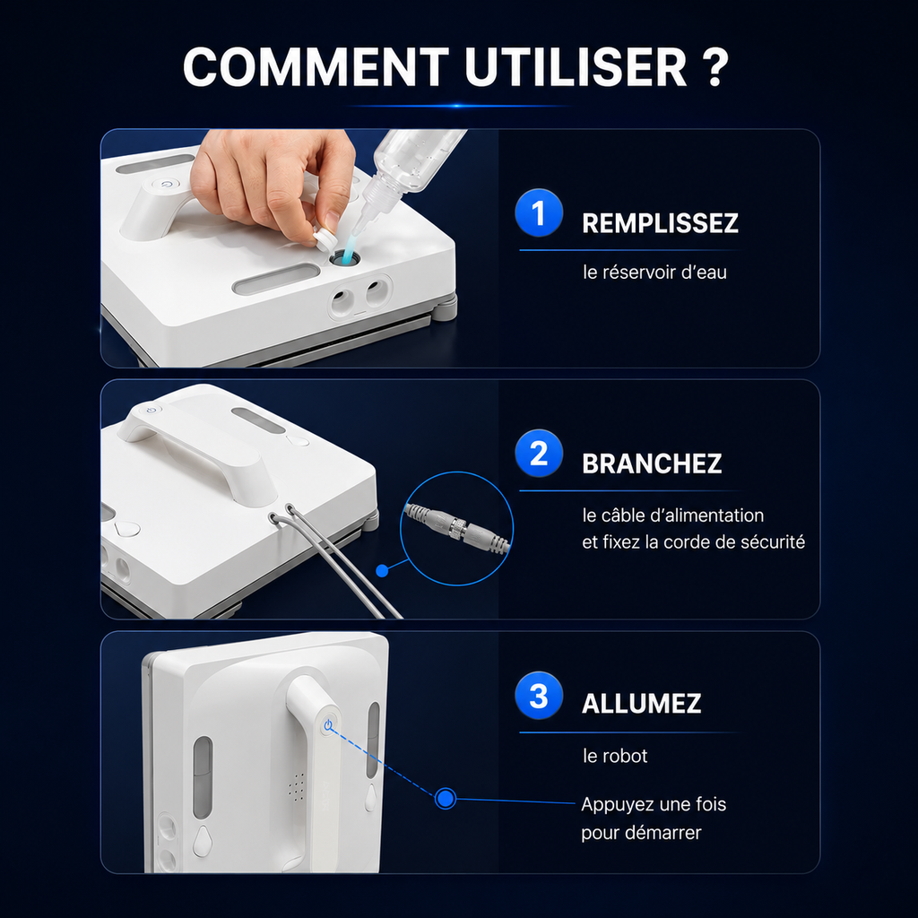Robot Lave-Vitre 9000Pa — Pulvérisation 4 Directions