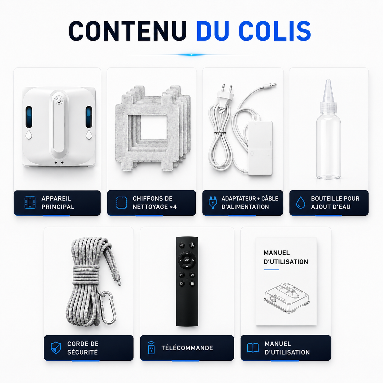 Robot Lave-Vitre 9000Pa — Pulvérisation 4 Directions
